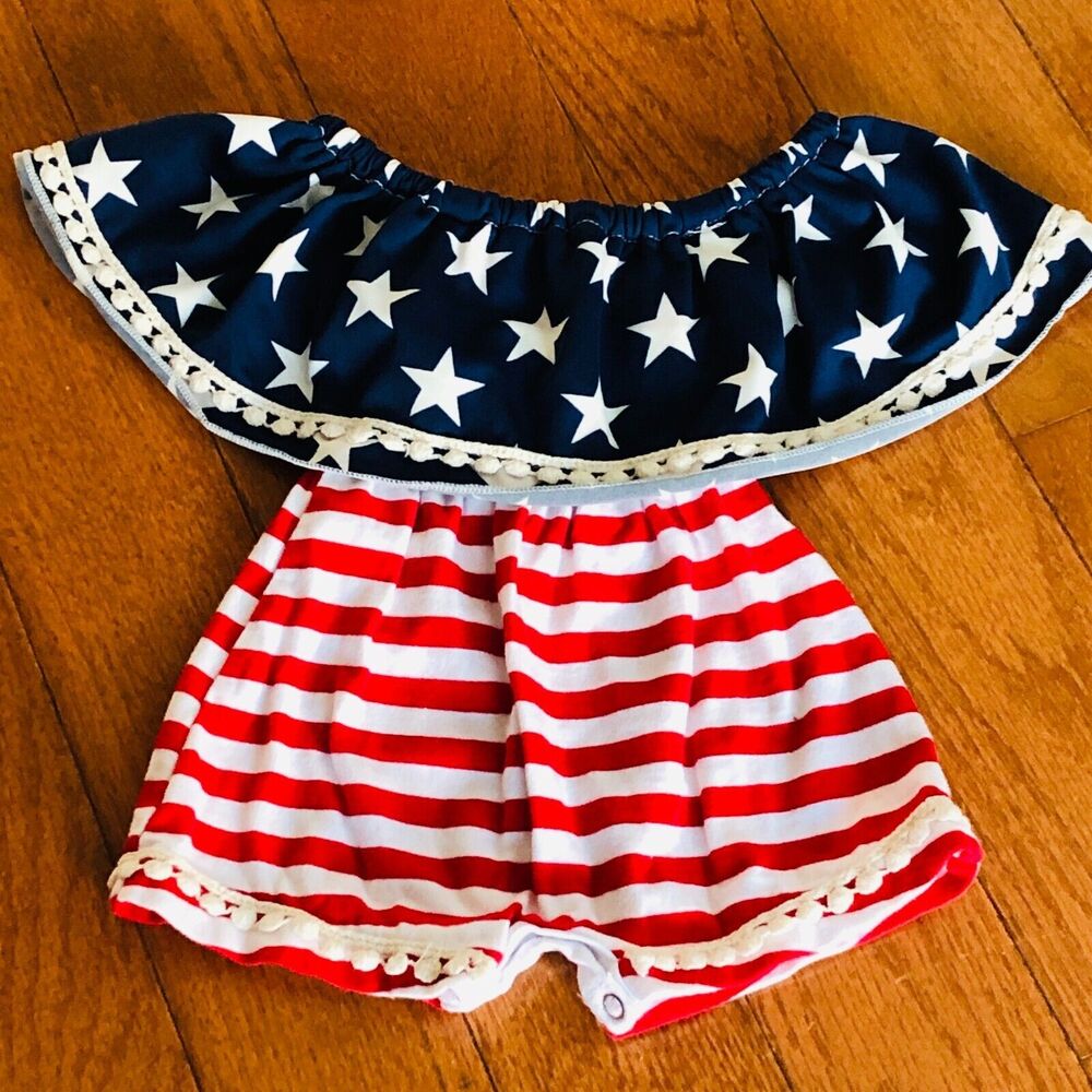 Baby/Infant Girl 0-6M Off Shoulders Romper One Piece American Flag Pattern